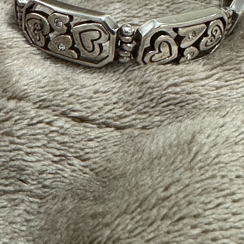 Brighton Silver Tone Hearts Scroll 7 Panel Link Rhinestone Bracelet 7” - Picture 6 of 10